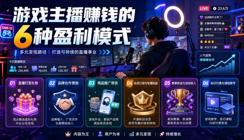 付费文章：游戏主播賺钱的6种盈利模式-知云阁资源站
