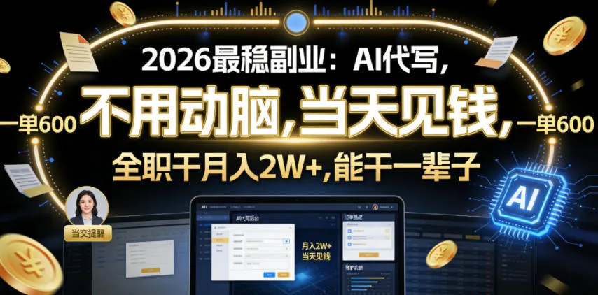 2026最稳副业:AI代写,不用动脑,当天见钱,一单600,全职干月入2W+,能干一辈子【揭秘】-知云阁资源站
