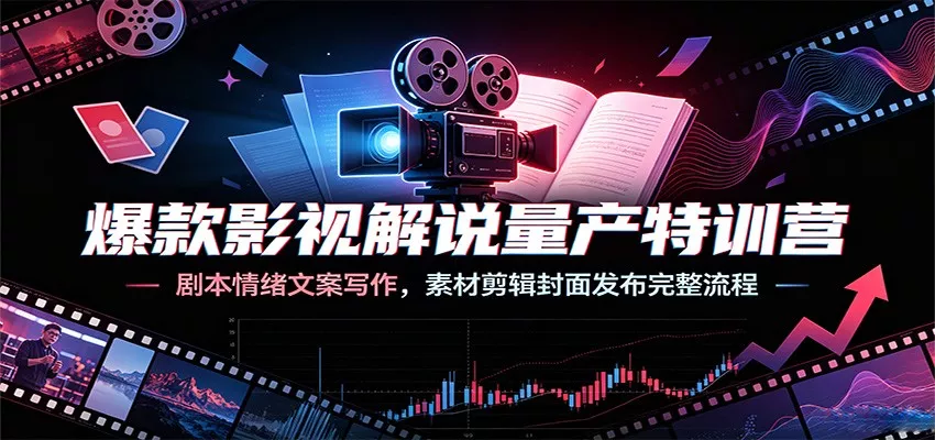 爆款影视解说量产特训营：剧本情绪文案写作，素材剪辑封面发布完整流程-知云阁资源站