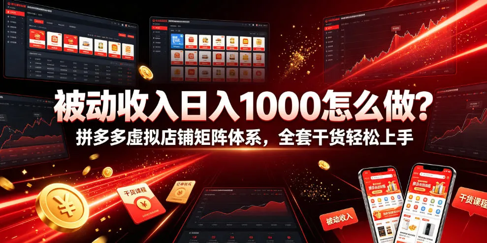 被动收入日入1000怎么做？拼多多虚拟店铺矩阵体系，全套干货轻松上手【揭秘】-知云阁资源站