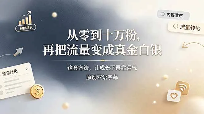 (19198期)从零到十万粉,再把流量变成真金白银——这套方法,让成长不再靠运气【原创双语字幕】-知云阁资源站