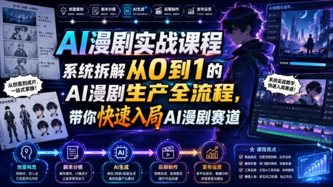 AI漫剧实战课程,系统拆解从0到1的AI漫剧生产全流程,带你快速入局AI漫剧赛道-知云阁资源站