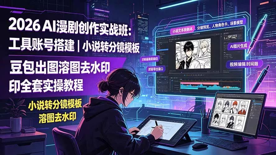 2026AI漫剧创作实战班:工具账号搭建|小说转分镜模板|豆包出图溶图去水印全套实操教程-知云阁资源站