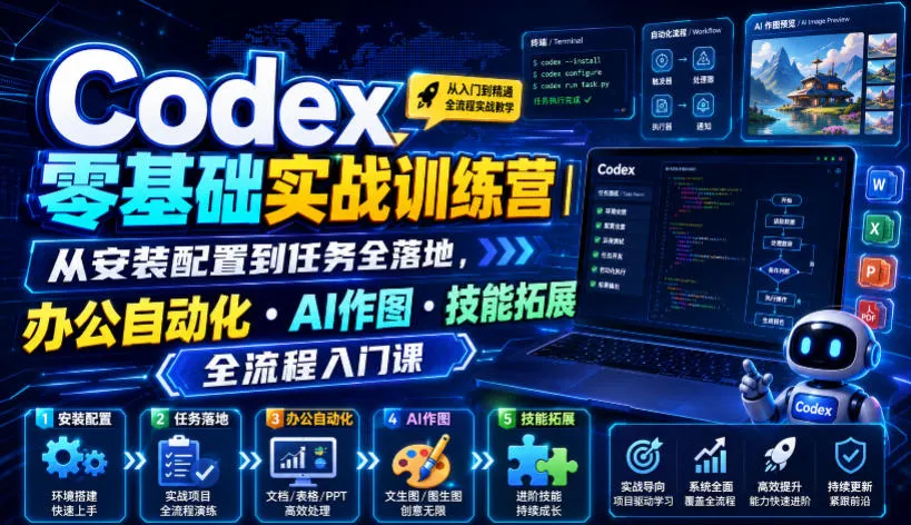Codex零基础实战训练营|从安装配置到任务全落地,办公自动化・AI作图・技能拓展全流程入门课-知云阁资源站