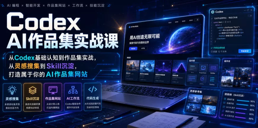 Codex AI作品集实战课，从Codex基础认知到作品集实战，从灵感搜集到Skill沉淀，打造属于你的AI作品集网站-知云阁资源站