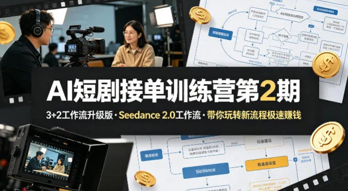 AI短剧接单训练营第2期,3+2工作流升级版,Seedance 2.0工作流,带你玩转新流程极速賺钱-知云阁资源站