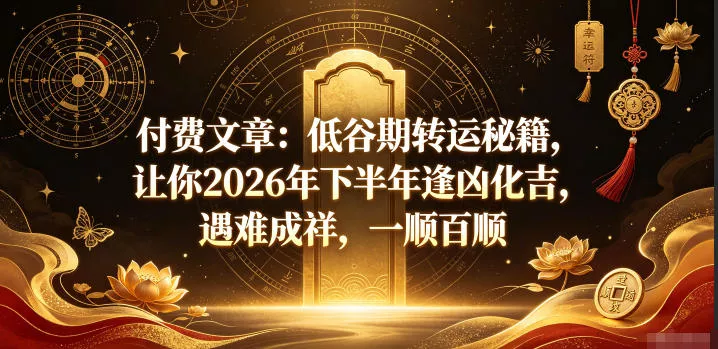 付费文章：低谷期转运秘籍，让你2026年下半年逢凶化吉，遇难成祥，一顺百顺-知云阁资源站