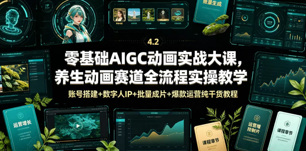 零基础AIGC动画实战大课，养生动画赛道全流程实操教学，账号搭建+数字人IP+批量成片+爆款运营纯干货教程-知云阁资源站