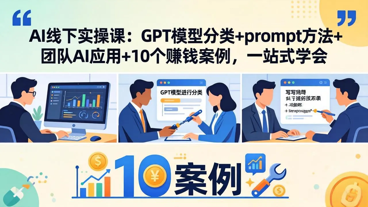 AI线下实操课:GPT模型分类+prompt方法+团队AI应用+10个赚钱案例,一站式学会-知云阁资源站