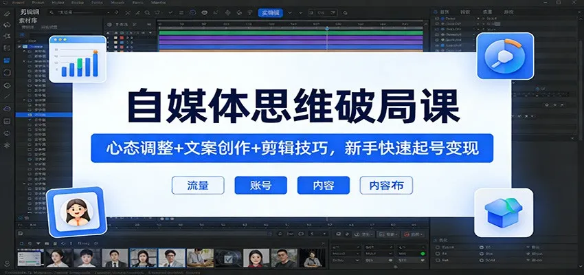 自媒体思维破局课:心态调整+文案创作+剪辑技巧,新手快速起号变现-知云阁资源站