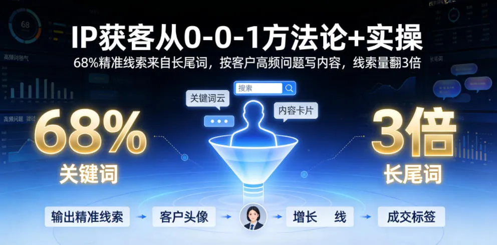 IP获客从0-1方法论+实操,68%精准线索来自长尾词,按客户高频问题写内容,线索量翻3倍-知云阁资源站
