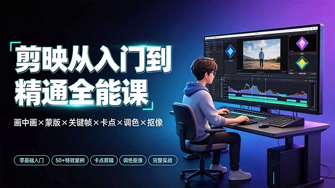 剪映从入门到精通全能课:画中画×蒙版×关键帧×卡点×调色×抠像,一站式掌握剪辑核心技能-知云阁资源站