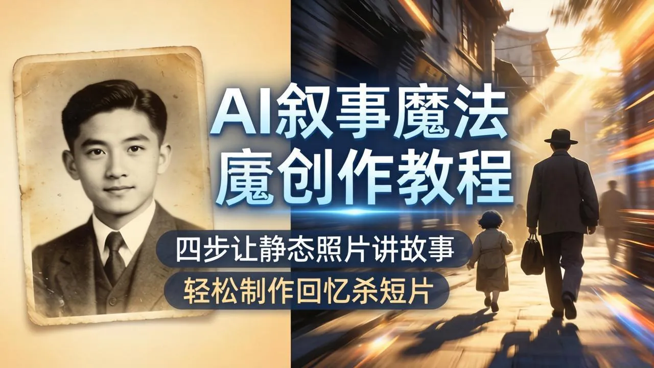 AI叙事魔法创作教程,四步让静态照片讲故事,老照片修复加动态特效,轻松制作回忆杀短片-知云阁资源站