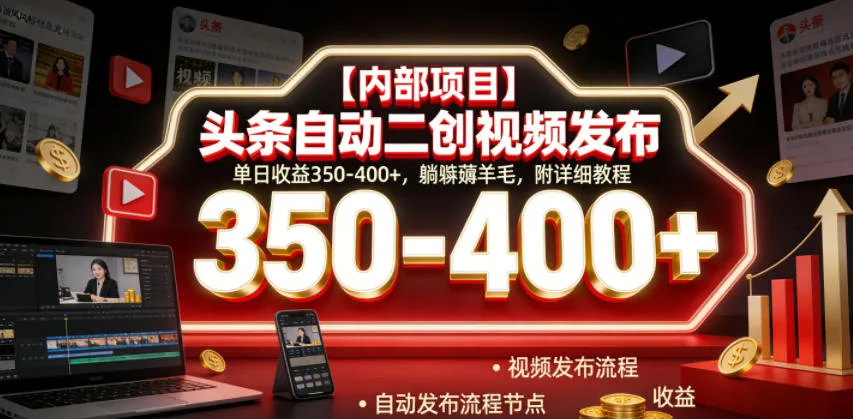 【内部项目】头条自动二创视频发布,单日收益350-400+,躺賺薅羊毛,附详细教程【揭秘】-知云阁资源站
