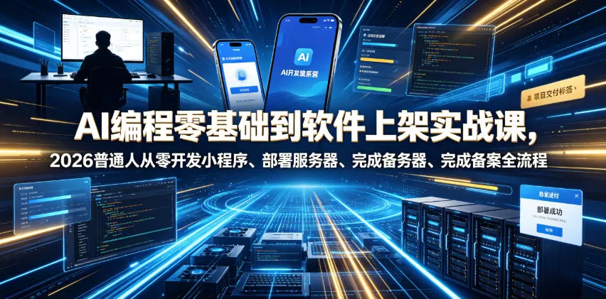 AI编程零基础到软件上架实战课，2026普通人从零开发小程序、部署服务器、完成备案全流程项目落地教程-知云阁资源站