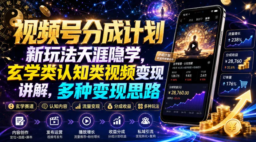 视频号分成计划新玩法天涯隐学,玄学类认知类视频变现讲解,多种变现思路-知云阁资源站