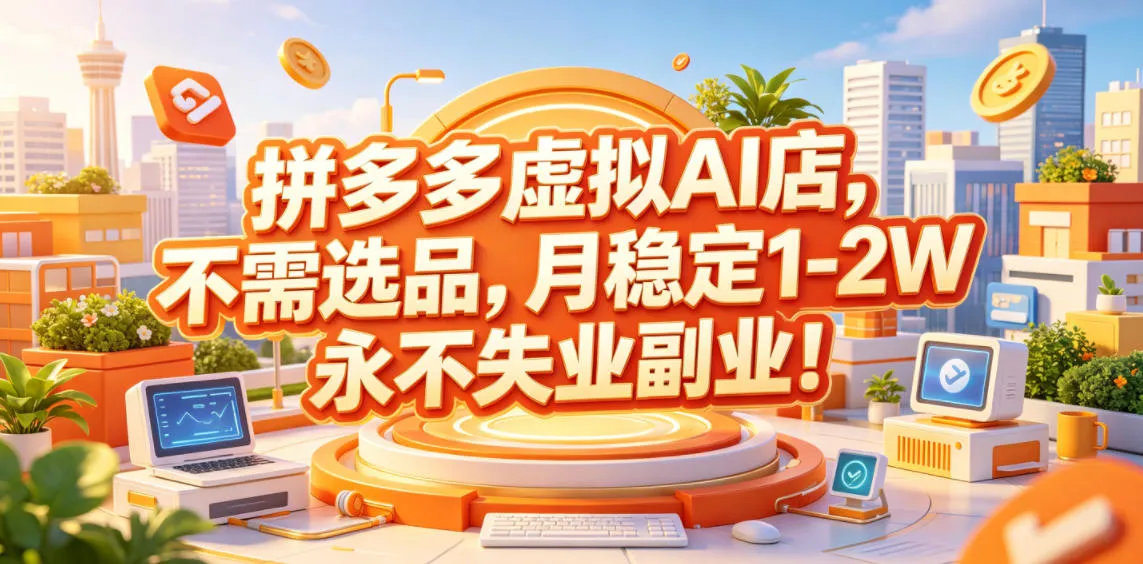 拼多多虚拟AI店，不需选品，月稳定1-2W，永不失业副业！【揭秘】-知云阁资源站