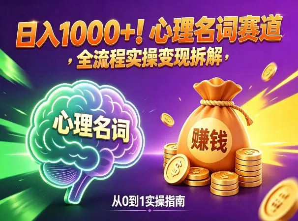 心理名词赛道,新手小白也能做,全流程项目拆解,单日变现1k+-知云阁资源站