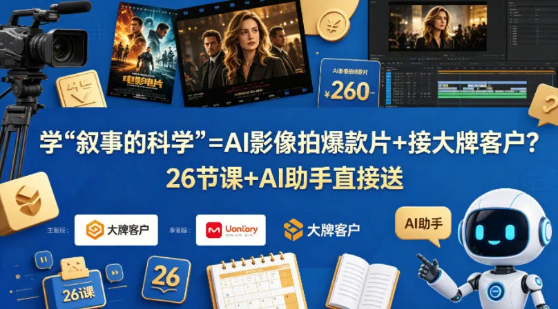 学《叙事的科学》=AI影像拍爆款片+接大牌客户?26节课+AI助手直接送【原创双语字幕】 学《叙事的科学》=AI影像拍爆款片+接大牌客户?26节课+AI助手直接送【原创双语字幕】
