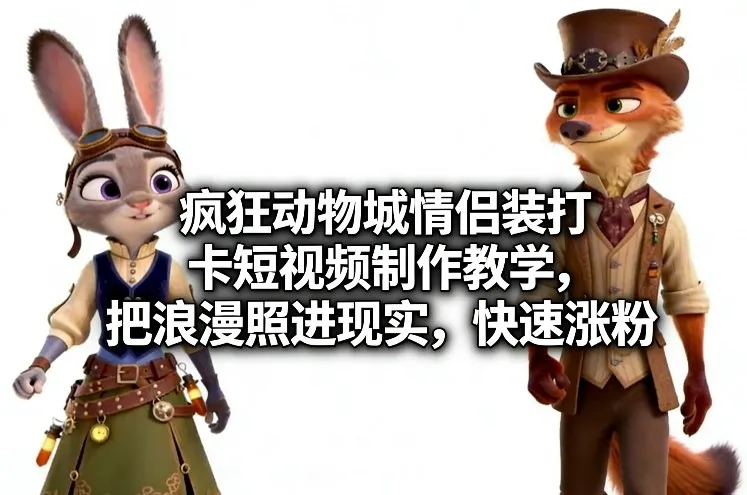 疯狂动物城情侣装打卡短视频制作教学,把浪漫照进现实,快速涨粉-知云阁资源站