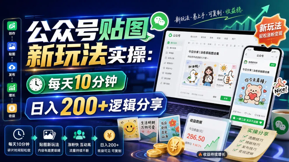 公众号贴图新玩法实操，每天10分钟，日入200+逻辑分享-知云阁资源站
