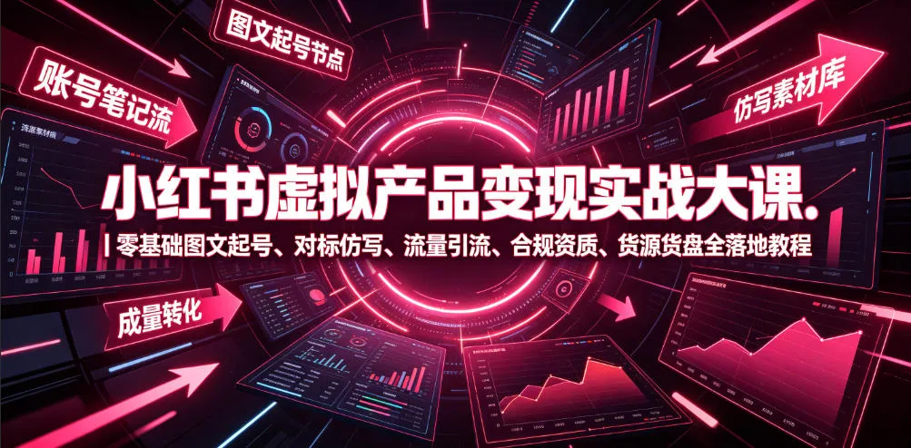 小红书虚拟产品变现实战大课|零基础图文起号、对标仿写、流量引流、合规资质、货源货盘全落地教程-知云阁资源站