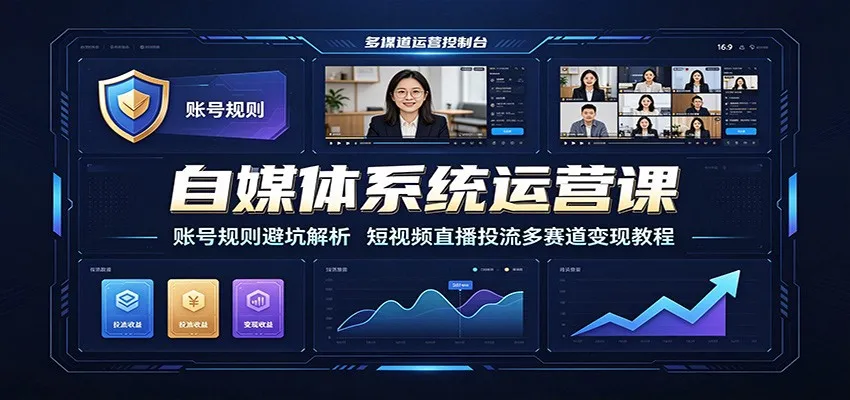 自媒体系统运营课:账号规则避坑解析,短视频直播投流多赛道变现教程-知云阁资源站