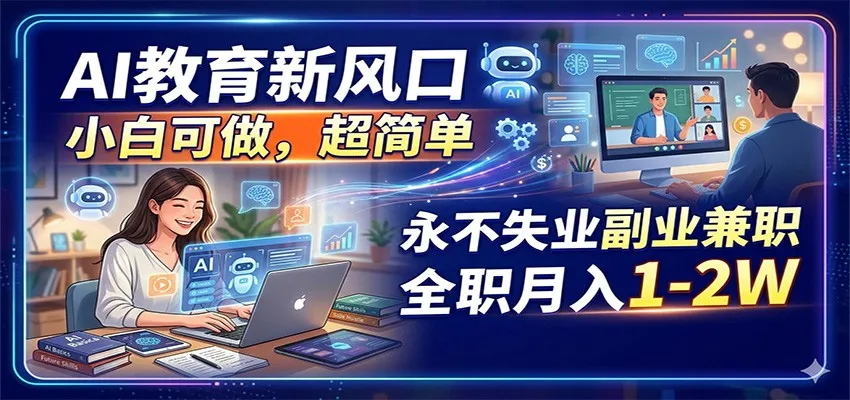 AI教育新风口,小白可做,超简单,永不失业副业兼职 全职月入1-2W-知云阁资源站