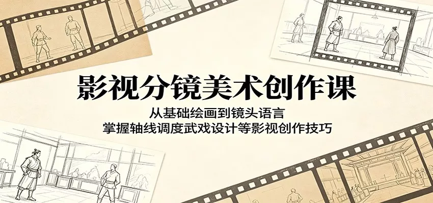 影视分镜美术创作课：从基础绘画到镜头语言，掌握轴线调度武戏设计等影视创作技巧-知云阁资源站