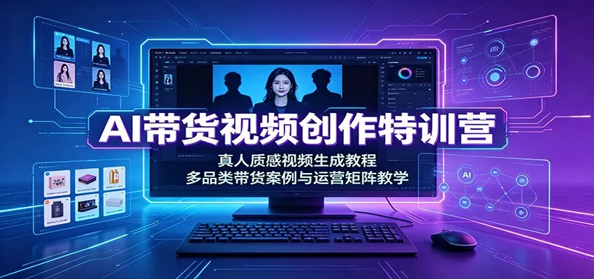 AI带货视频创作特训营:真人质感视频生成教程,多品类带货案例与运营矩阵教学-知云阁资源站