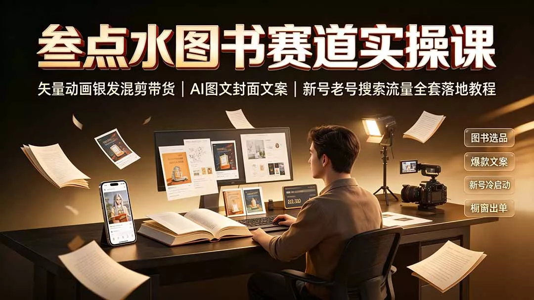 叁点水图书赛道实操课｜矢量动画银发混剪带货，AI图文封面文案，新号老号搜索流量全套落地教程-知云阁资源站