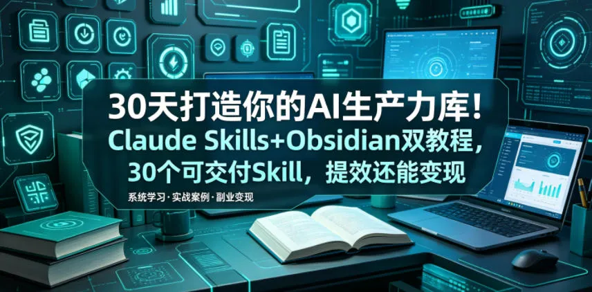 30天打造你的AI生产力库!Claude Skills+Obsidian 双教程,30 个可交付 Skill,提效还能变现-知云阁资源站