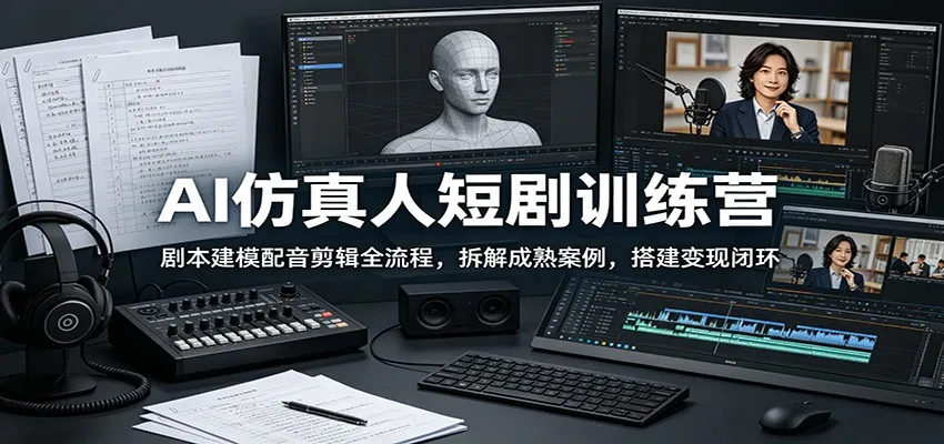 AI仿真人短剧训练营:剧本建模配音剪辑全流程,拆解成熟案例,搭建变现闭环-知云阁资源站