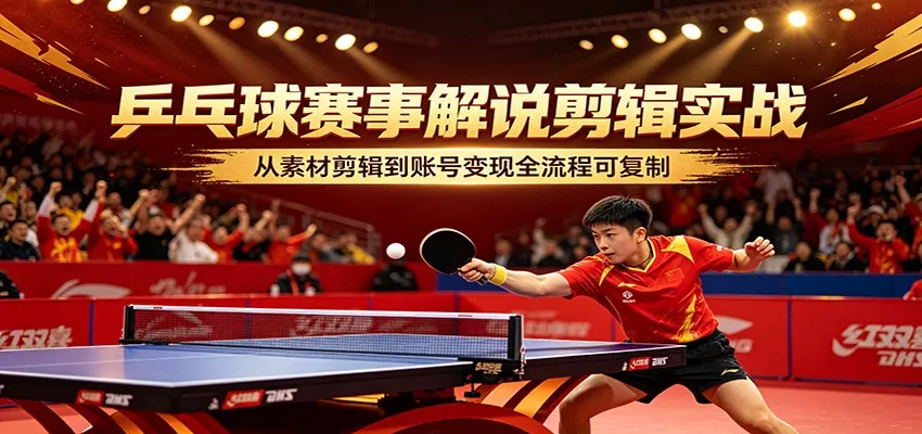 乒乓球赛事解说剪辑实战,从素材剪辑到账号变现全流程可复制-知云阁资源站