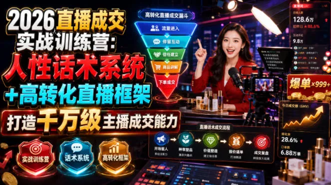 2026直播成交实战训练营：人性话术系统+高转化直播框架，打造千万级主播成交能力-知云阁资源站