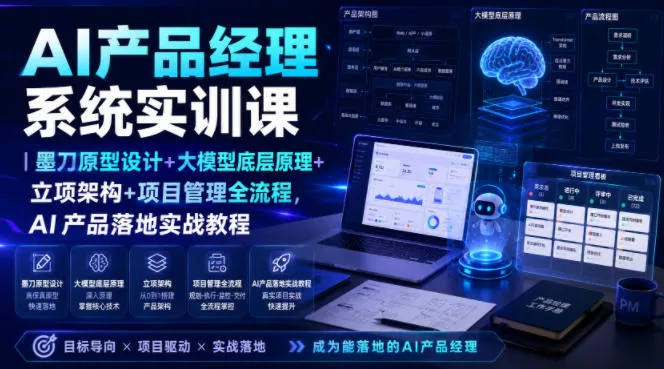 AI产品经理系统实训课｜墨刀原型设计+大模型底层原理+立项架构+项目管理全流程，AI产品落地实战教程-知云阁资源站
