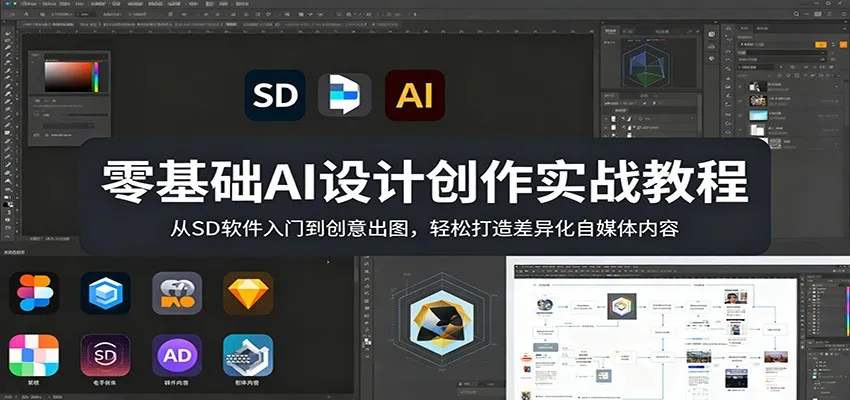 零基础AI设计创作实战教程:从SD软件入门到创意出图,轻松打造差异化自媒体内容-知云阁资源站