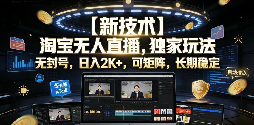 【新技术】淘宝无人直播,独家玩法,无封号,日入2K+,可矩阵,长期稳定【揭秘】-知云阁资源站