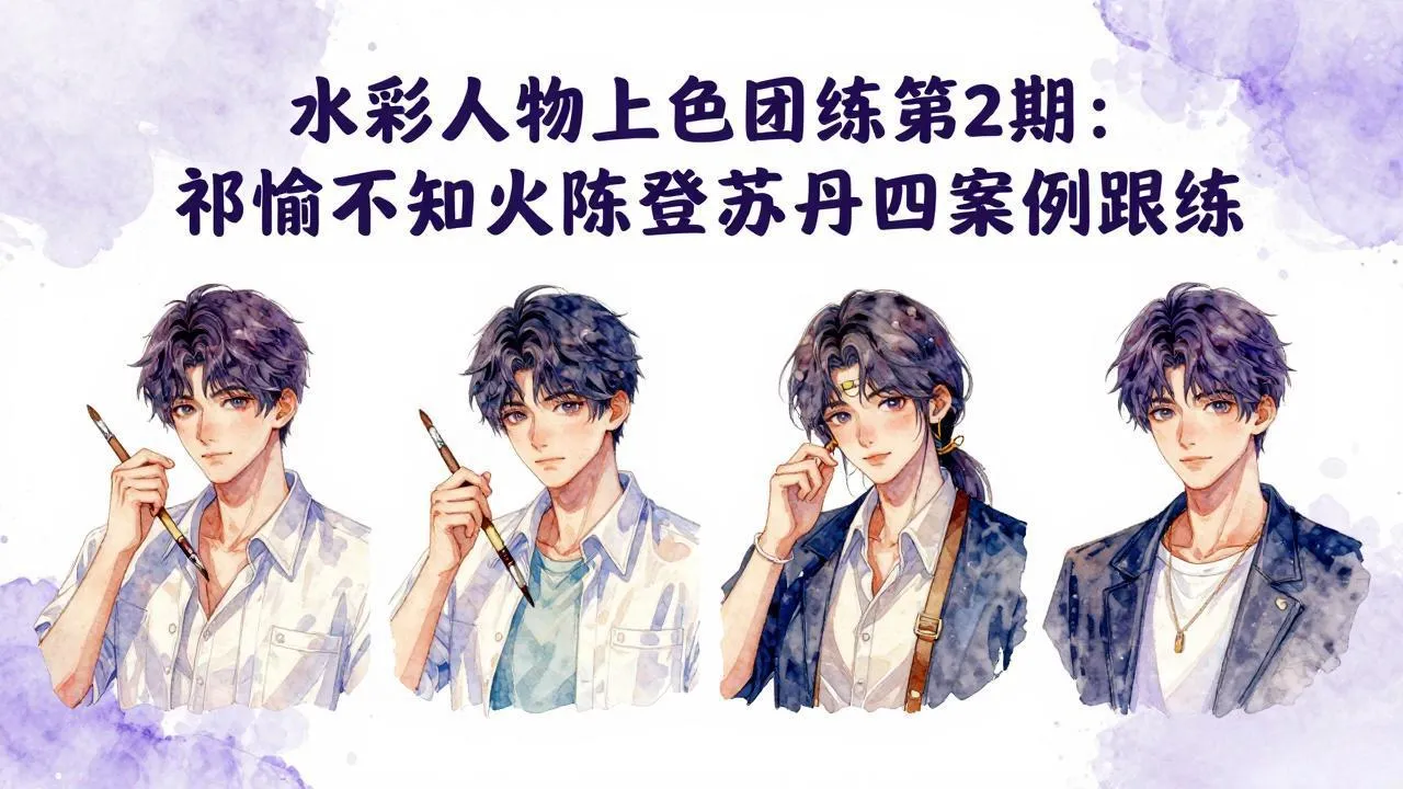 水彩人物上色团练第2期：祁煜不知火陈登苏丹四案例跟练，手把手提升绘画能力-知云阁资源站