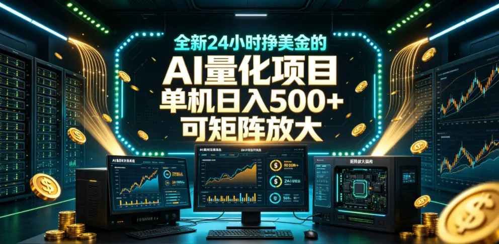 全新24小时挣美金的AI量化项目,单机日入500+,每天见收益,可矩阵放大【揭秘】-知云阁资源站
