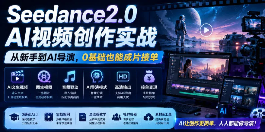 Seedance2.0 AI视频创作实战，从新手到AI导演，0基础也能成片接单变现-知云阁资源站