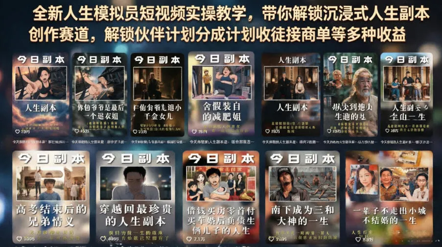 全新人生模拟员短视频实操教学，带你解锁沉浸式人生副本创作赛道，解锁伙伴计划分成计划收徒接商单等多种收益-知云阁资源站