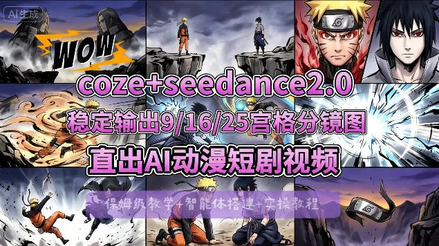 [COZE搭建教学]COZE+即梦Seedance 2.0稳定输出9-16-25宫格分镜图直出AI漫剧视频-知云阁资源站
