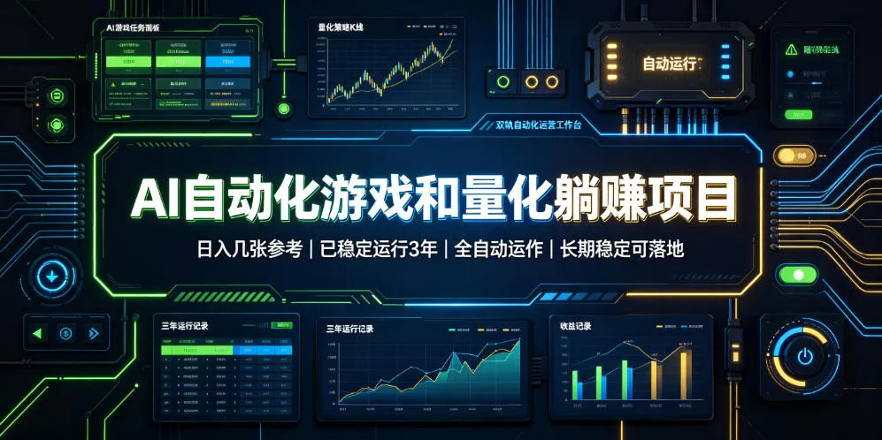 AI自动化游戏和量化躺赚项目,日入几张,已稳定运行3年,全自动运作,长期稳定可落地【揭秘】 AI自动化游戏和量化躺赚项目,日入几张,已稳定运行3年,全自动运作,长期稳定可落地【揭秘】