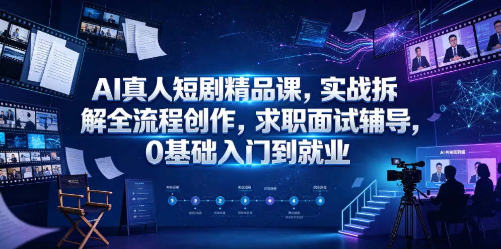 AI真人短剧精品课,实战拆解全流程创作,求职面试辅导,0基础入门到就业-知云阁资源站