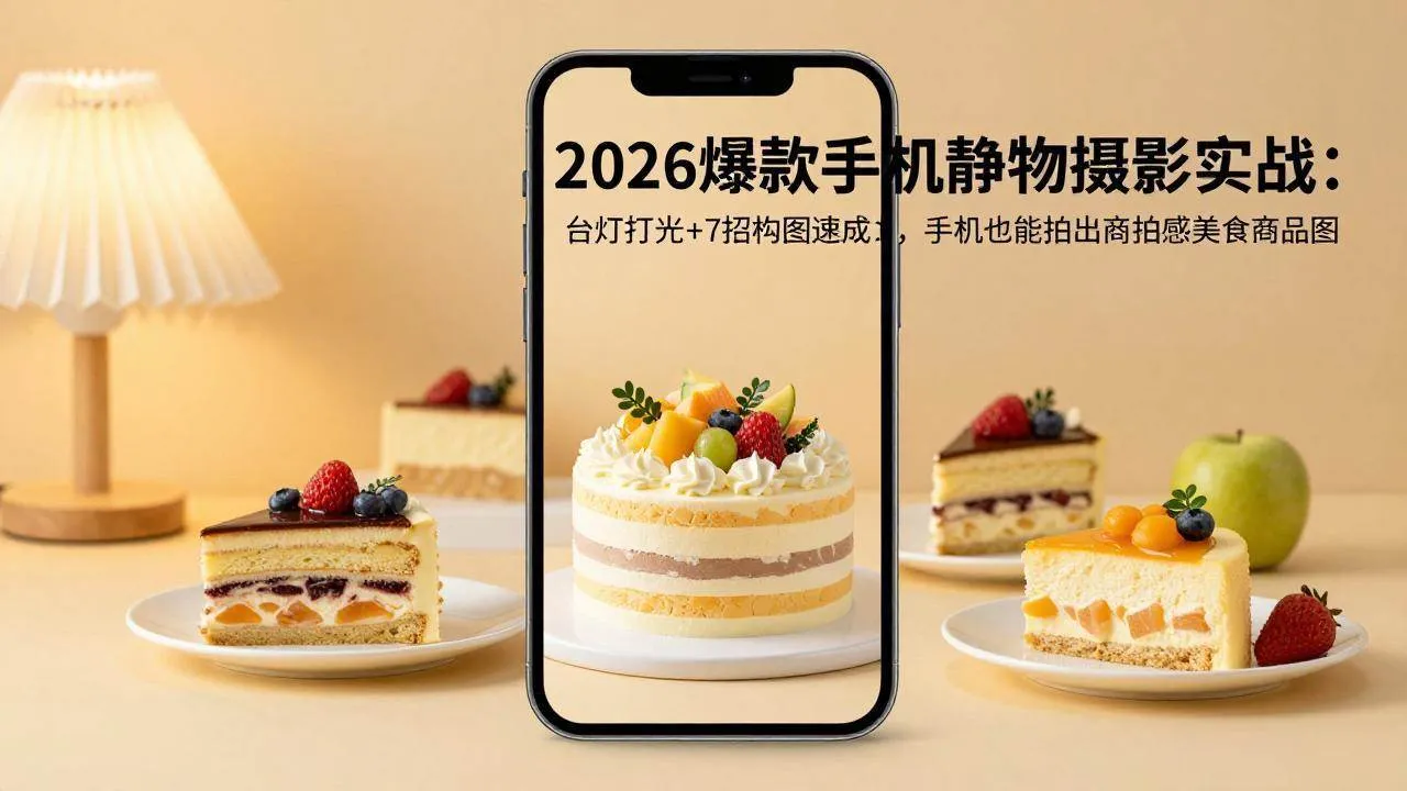 (17960期)2026爆款手机静物摄影实战:台灯打光+7招构图速成,手机也能拍出商拍感美食商品图 (17960期)2026爆款手机静物摄影实战:台灯打光+7招构图速成,手机也能拍出商拍感美食商品图