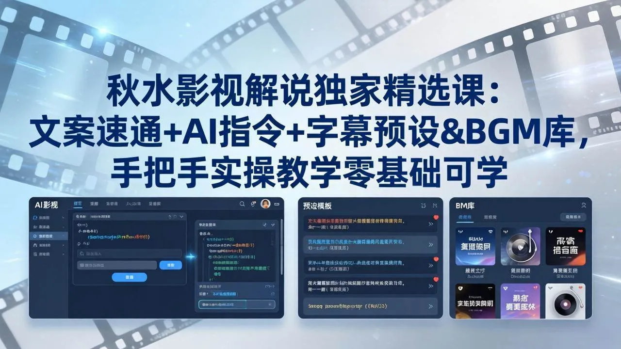 （18080期）秋水影视解说独家精选课：文案速通+AI指令+字幕预设+BGM库，手把手实操教学零基础可学-知云阁资源站