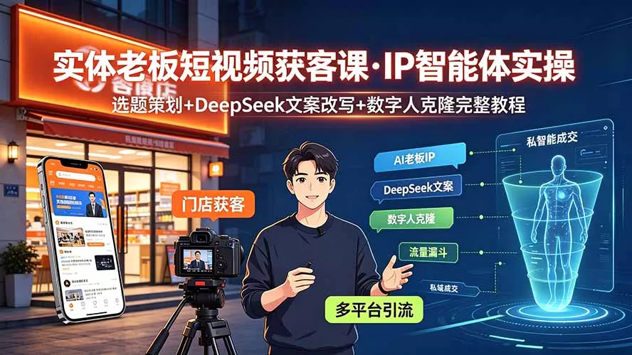 实体老板短视频获客课·IP智能体实操｜选题策划+DeepSeek文案改写+数字人克隆完整教程-知云阁资源站