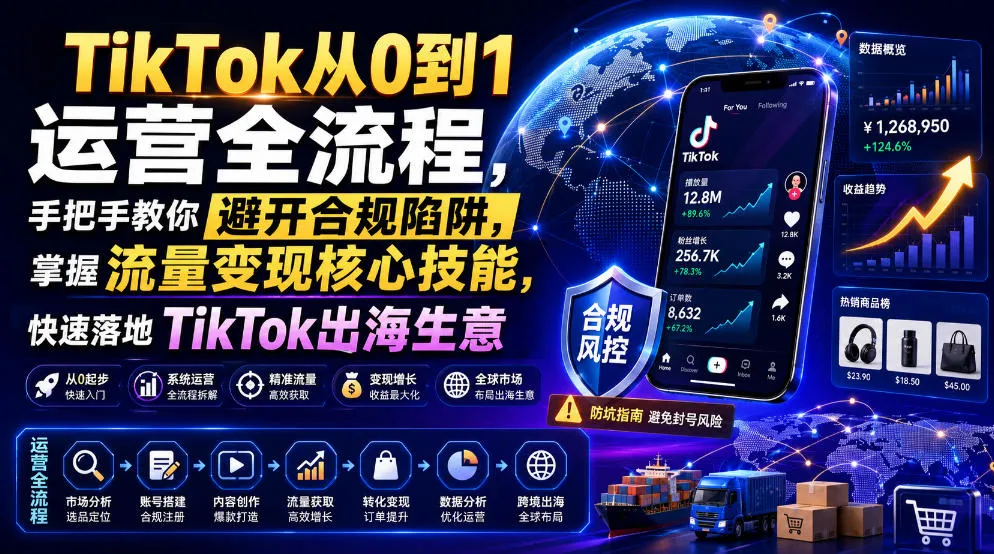TikTok从0到1运营全流程,手把手教你避开合规陷阱,掌握流量变现核心技能,快速落地TikTok出海生意(更新7月)-知云阁资源站
