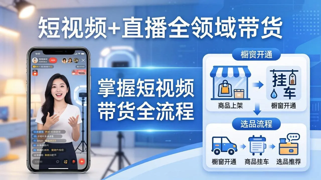 短视频+直播全领域带货:掌握橱窗开通、挂车、选品、爆款文案改编等短视频带货全流程-知云阁资源站